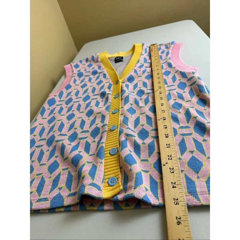 Zara Colorful Geometric Knit Button Sweater Vest Women Small